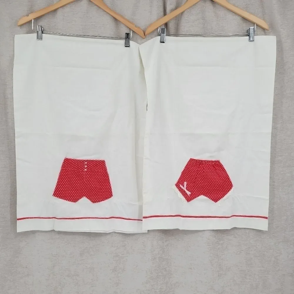 VINTAGE Standard Pillow Cases White with Red Boxers/Bloomers Pillowcase